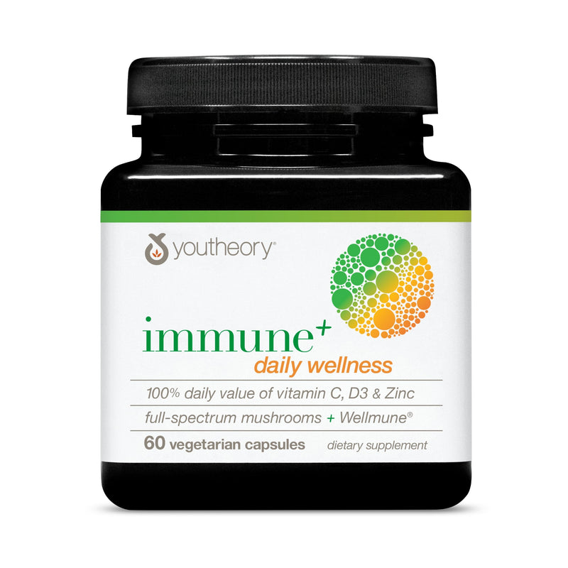 Youtheory Immune+ Daily Wellness – Vegetarian Immune Support (Vitamin C, D3, Zinc) 60 Veg Caps