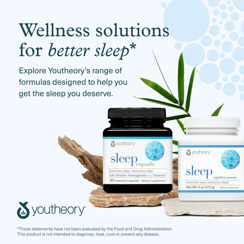 Youtheory Sleep Nighttime Powder – Sleep Support with Melatonin, Magnesium, L-Theanine & L-Glycine | Dairy, Soy & Gluten Free – 6 oz