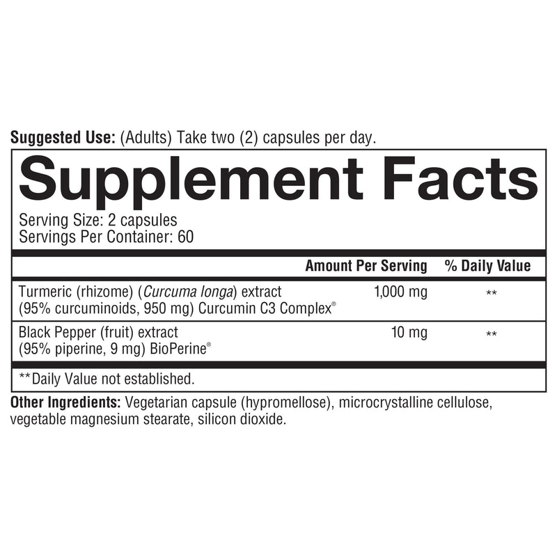 Youtheory Turmeric Extra Strength 1,000 mg | Curcumin with 10 mg BioPerine | 120 Veg Capsules