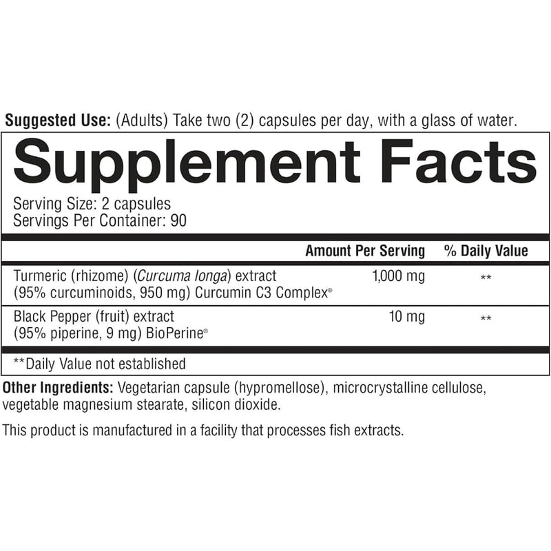 Youtheory Turmeric Extra Strength 1,000 mg – 95% Curcuminoids + BioPerine | 180 Vegetarian Capsules | USP Verified | 2 Pack