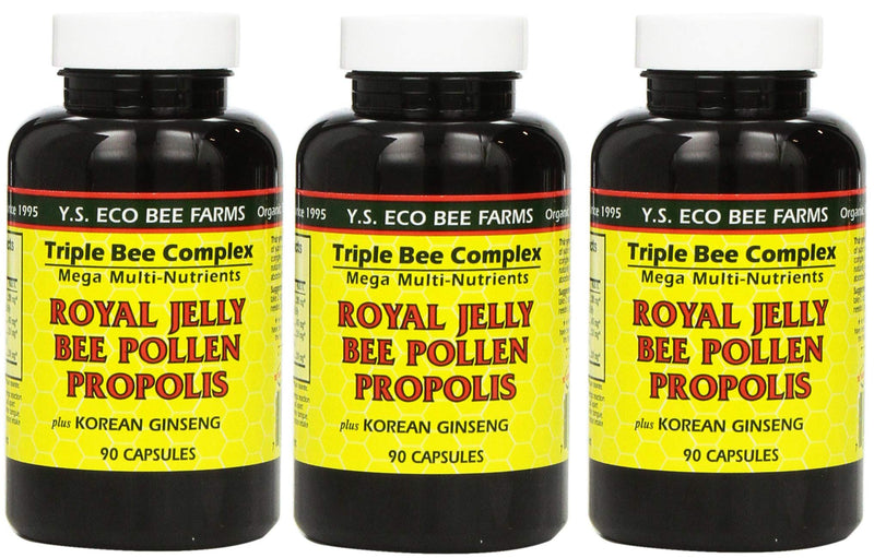 Y.S. Eco Bee Farms 3-Pack Royal Jelly, Bee Pollen, Propolis, Korean Ginseng - 90 Capsules