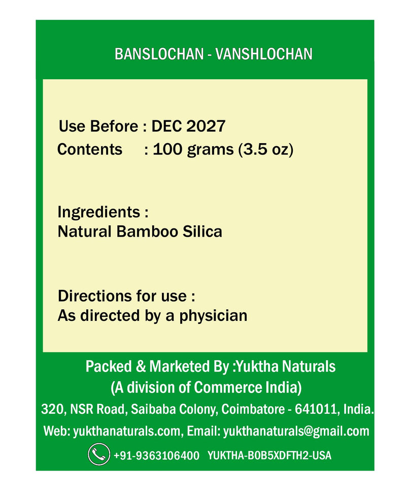 Yuktha Naturals Banslochan | Vanshlochan | Tabasheer | Tabashir Bamboo Silica - 100g
