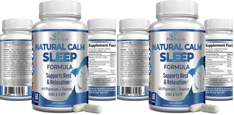 YUMMYVITE Natural Calm Sleep Aid – Magnesium, L-Theanine, Melatonin | 60 Capsules (Pack of 2) Non-GMO