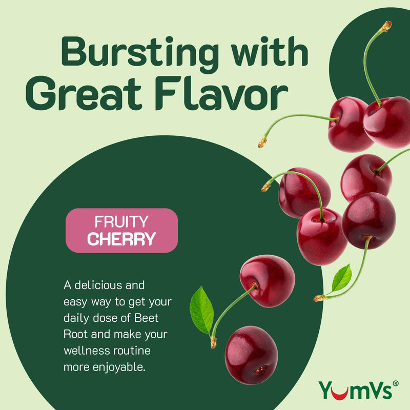 YUM-V'S Beet Root Gummies with Tart Cherry – Berry Flavor, Antioxidant & Circulation Support