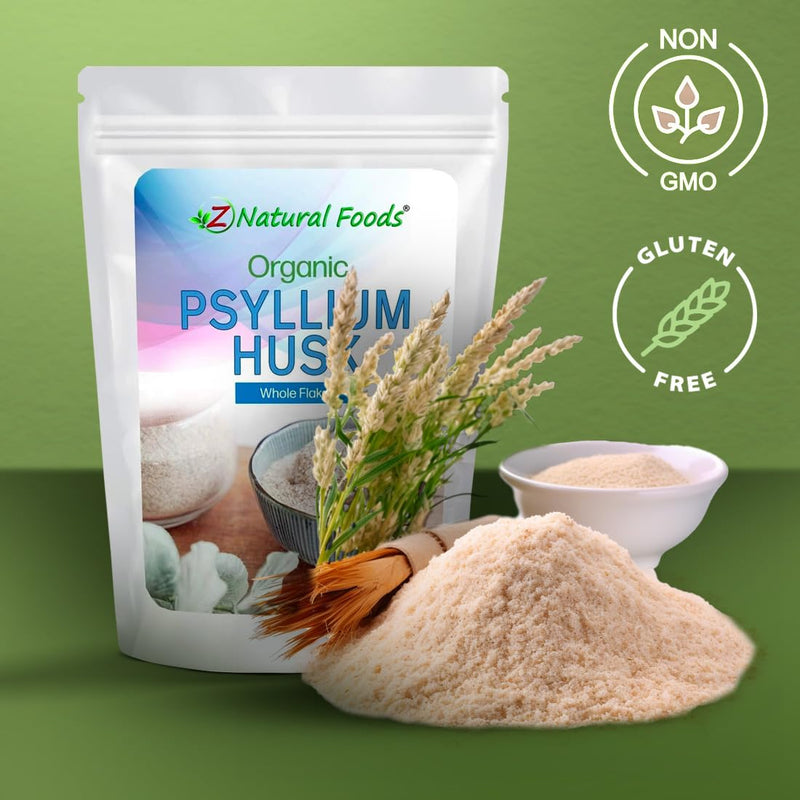 Z Natural Foods Organic Whole Psyllium Husk Flakes – Natural Fiber Supplement, Vegan, Gluten-Free, 1 lb