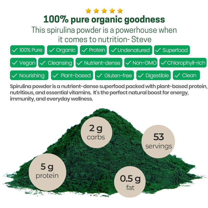 Z Natural Foods Organic Spirulina Powder – 100% Pure, Nutrient-Dense Blue-Green Algae
