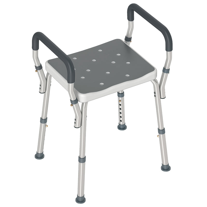 HOMCOM Rust-Free Aluminium Bath Chair with Adjustable Height, Grey