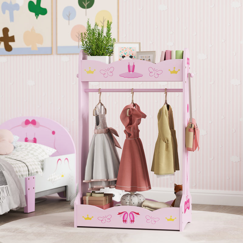 AIYAPLAY Kids Clothes Rail w/ Storage Shelves for Bedroom, Nursery, Pink