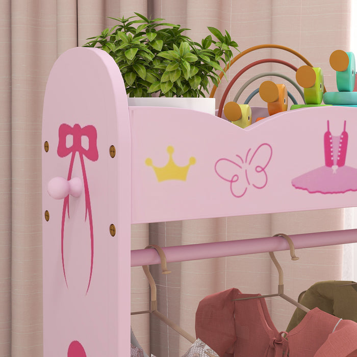 AIYAPLAY Kids Clothes Rail w/ Storage Shelves for Bedroom, Nursery, Pink