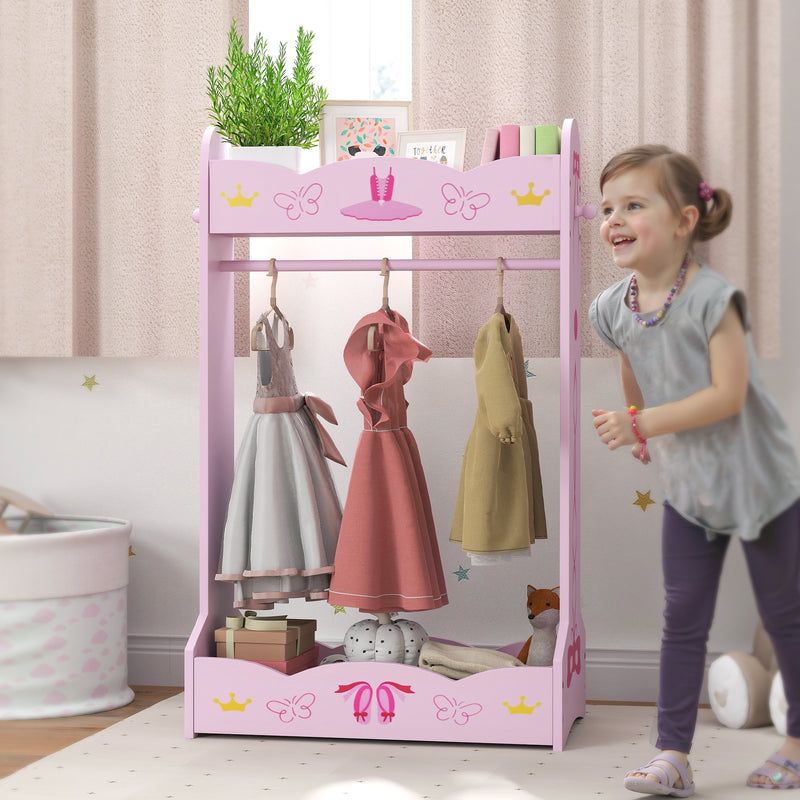 AIYAPLAY Kids Clothes Rail w/ Storage Shelves for Bedroom, Nursery, Pink