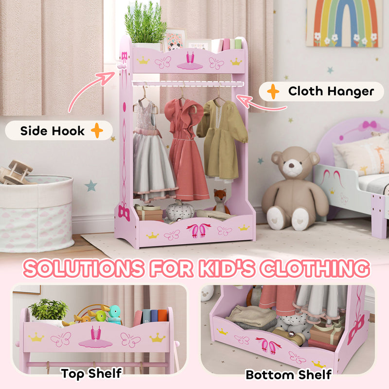 AIYAPLAY Kids Clothes Rail w/ Storage Shelves for Bedroom, Nursery, Pink