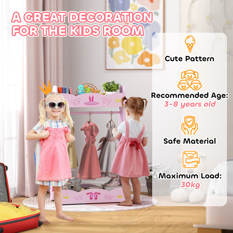 AIYAPLAY Kids Clothes Rail w/ Storage Shelves for Bedroom, Nursery, Pink