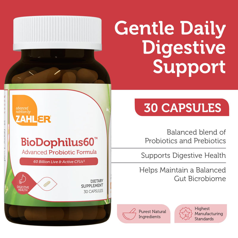 Zahler Biodophilus 60 Billion Live Cultures per Serving – Digestive Health, Kosher, 30 Capsules