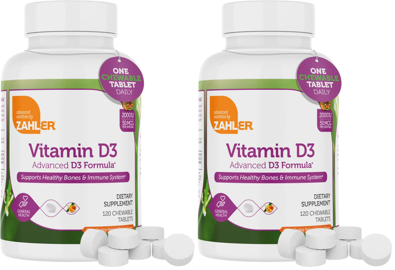 Zahler Chewable Vitamin D3 2000 IU – Bone & Immune Health (120 Count) Pack of 2