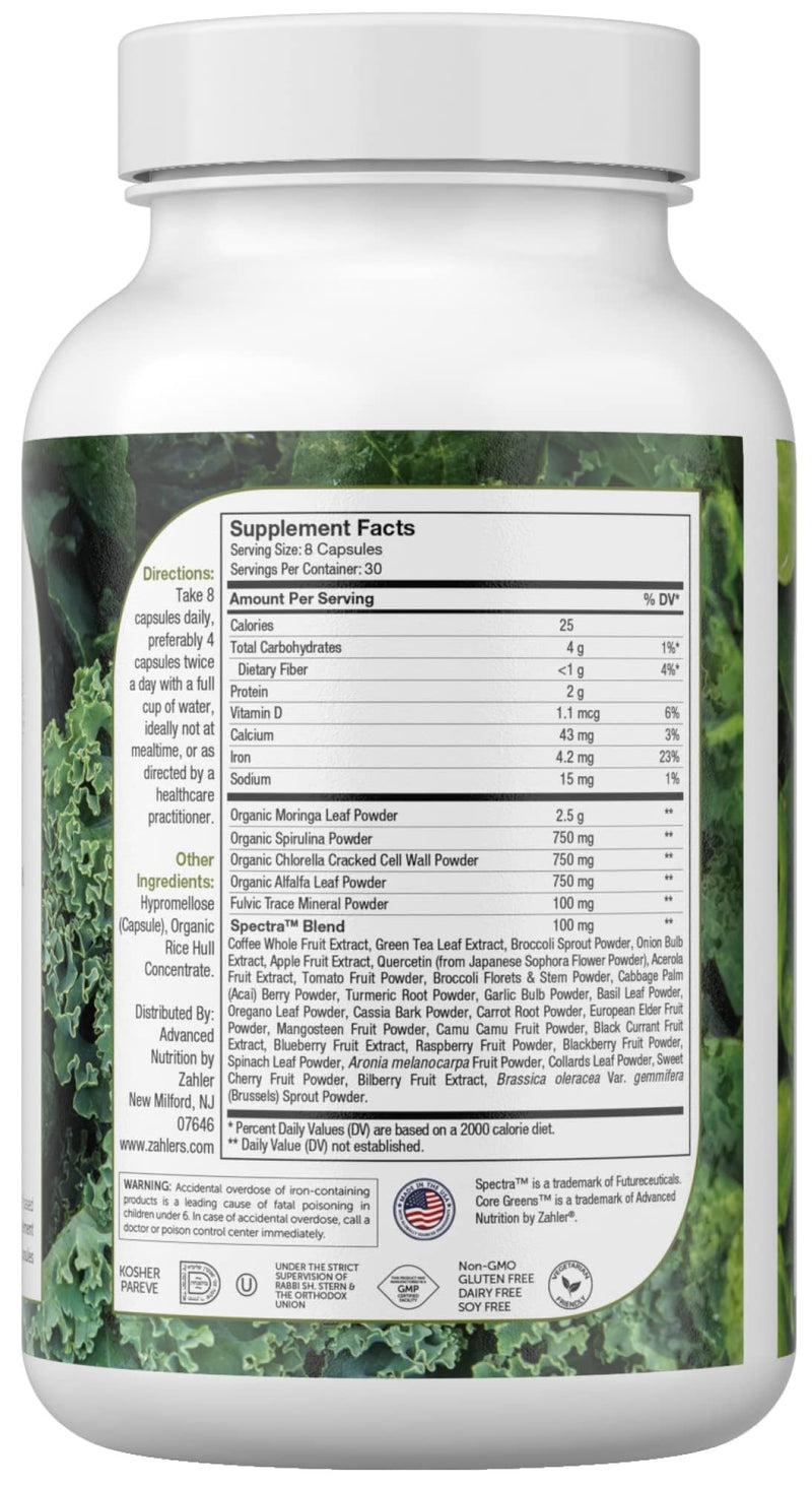Zahler Core Greens – Superfood Greens Capsules with Spirulina, Chlorella, Spectra Blend | Kosher, 240 Capsules (240 Capsules)