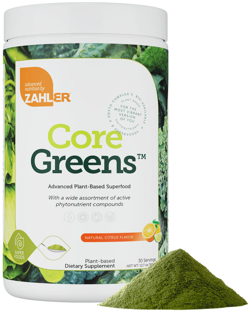 Zahler Core Greens Powder - Organic Greens Superfood (Citrus) | Spirulina, Chlorella & More
