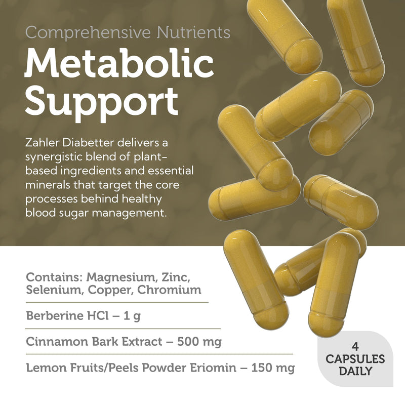 Zahler Diabetter: Advanced Glucose Support with Cinnamon | 180 Capsules | Kosher