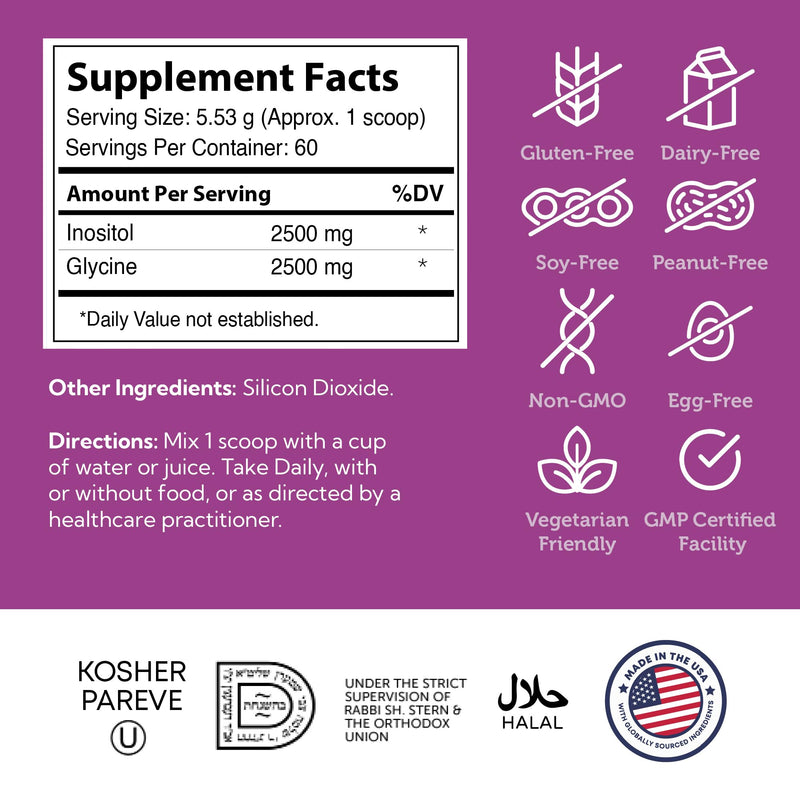 Zahler Inositol & Glycine Powder – Mood & Hormone Support (11.5 oz) | Kosher & Gluten Free