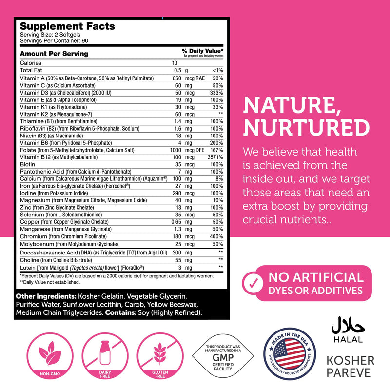 Zahler Prenatal Vitamin with DHA & Folate – Kosher Prenatal Softgels (180 Count)