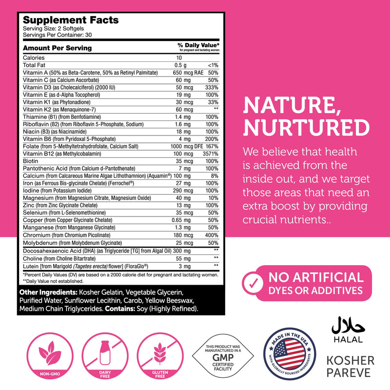 Zahler Prenatal Vitamin with DHA & Folate - 60 Softgels | Kosher Prenatal