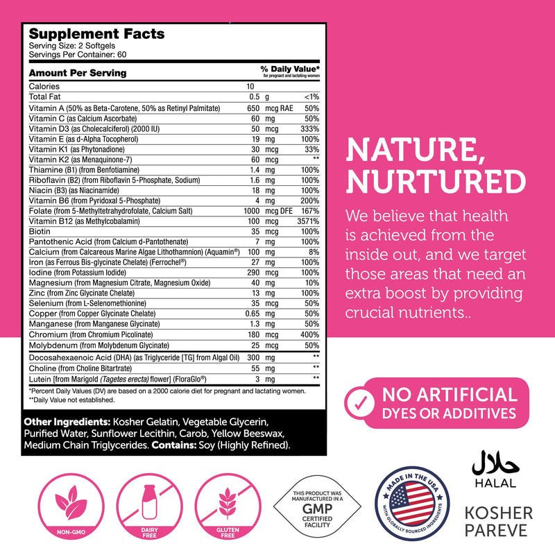 Zahler Prenatal Vitamin with DHA & Folate | Kosher DHA Prenatal Softgels, 120 Count
