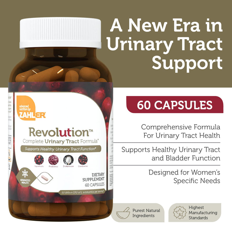 Zahler RevolUTion UTI Health for Women – 1200mg D-Mannose, Cranberry, Probiotics (60 Caps)