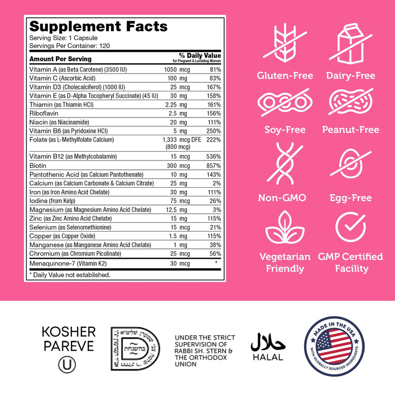 Zahler Total One Prenatal Vitamins – 120 Count | Kosher Prenatal Multivitamin with 22 Nutrients