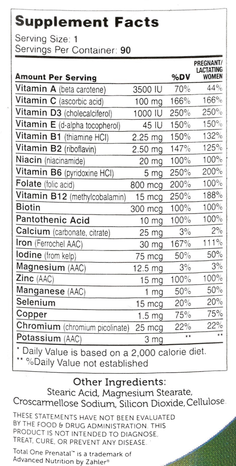 Zahler Total One Prenatal Vitamins – 90 Count | Prenatal Multivitamin with Folic Acid, Iron & 19 Nutrients (Kosher)
