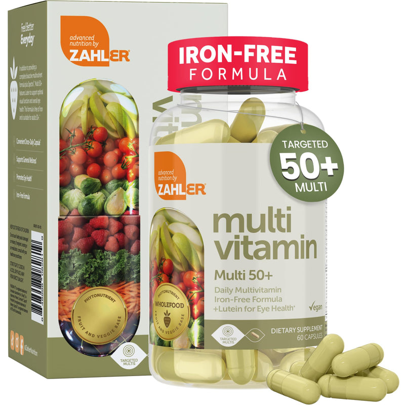 Zahler Multivitamin 50+ Iron-Free Formula with Lutein – Eye Health, 60 Capsules