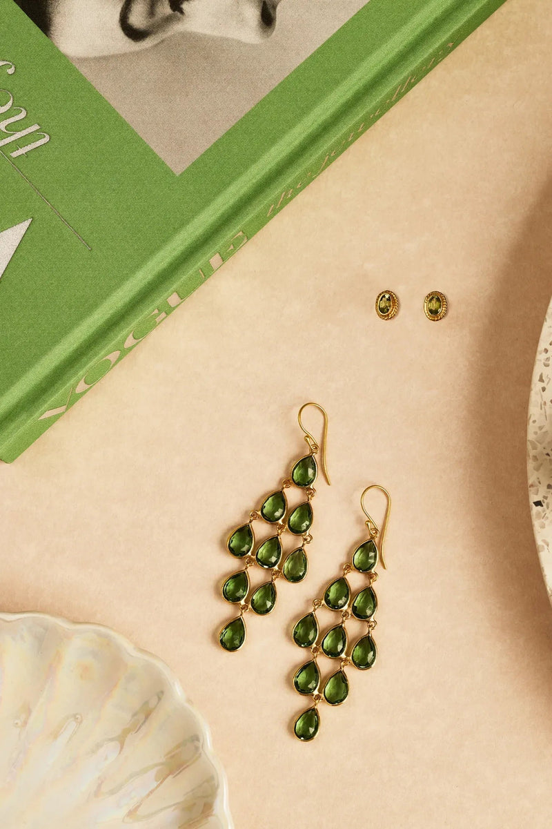 Erviola Gemstone Cascade Earrings Gold Peridot