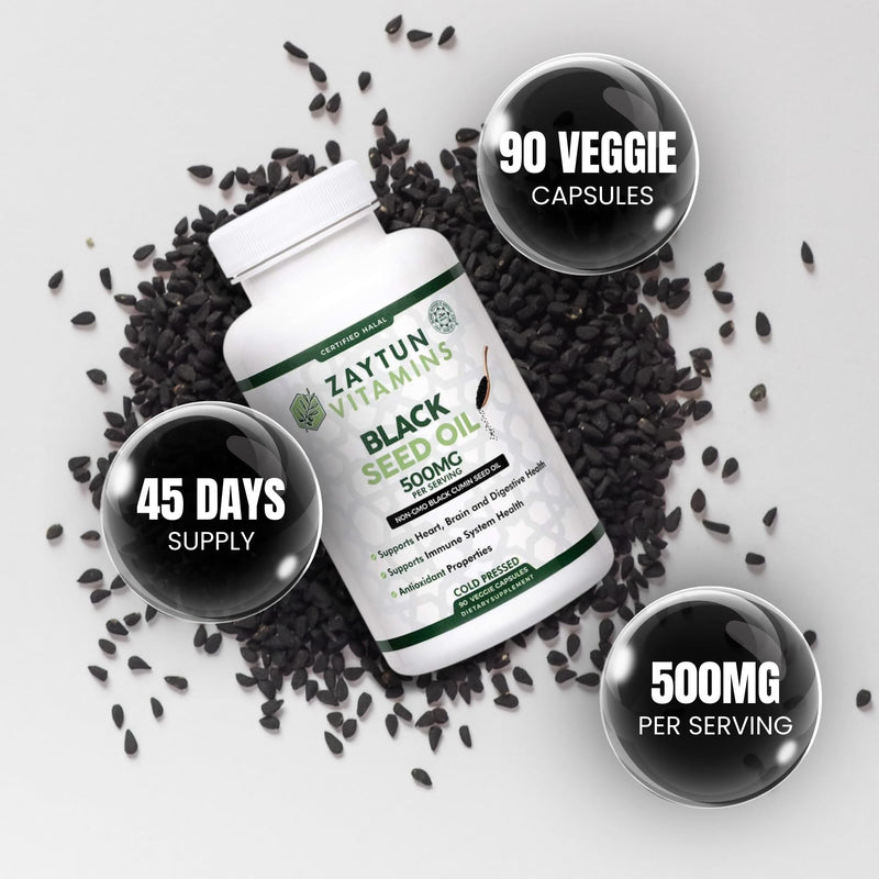 Zaytun Halal Black Seed Oil – 90 Veggie Capsules | Cold-Pressed, Non-GMO, Made in USA