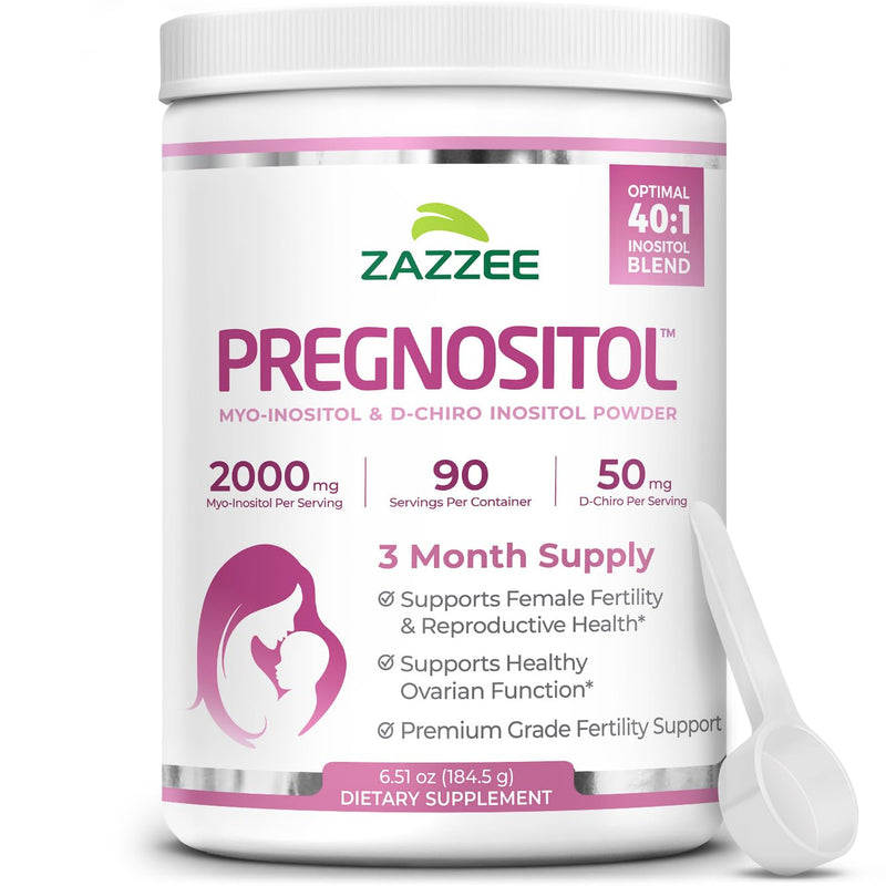 Zazzee PREGNOSITOL Powder – 3 Month Supply, 40:1 Myo-Inositol/D-Chiro-Inositol, Free Scoop, Vegan