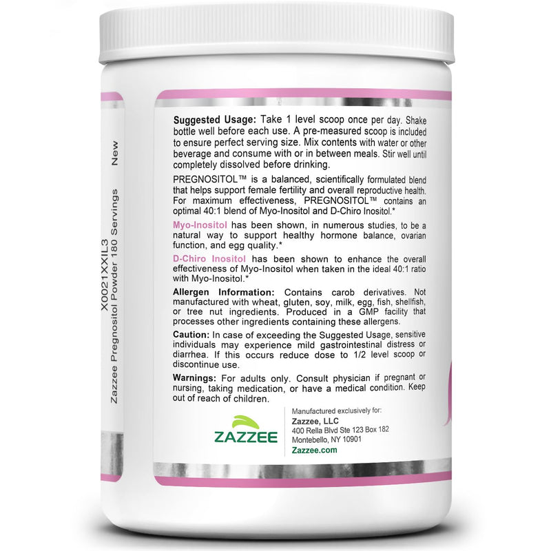 Zazzee Pregnostol Powder | 6-Month Supply, Myo-Inositol 40:1 D-Chiro-Inositol, Vegan & Non-GMO