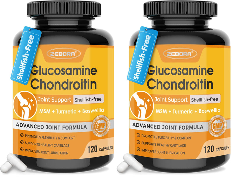 ZEBORA Glucosamine Chondroitin MSM + Turmeric & Boswellia – Joint Support Supplement, 120 Capsules (Pack of 2)