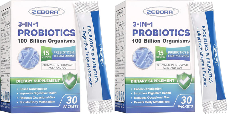 ZEBORA Probiotics for Women & Men – 100B CFU, 15 Strains, Prebiotics & Enzymes (Pack of 2)