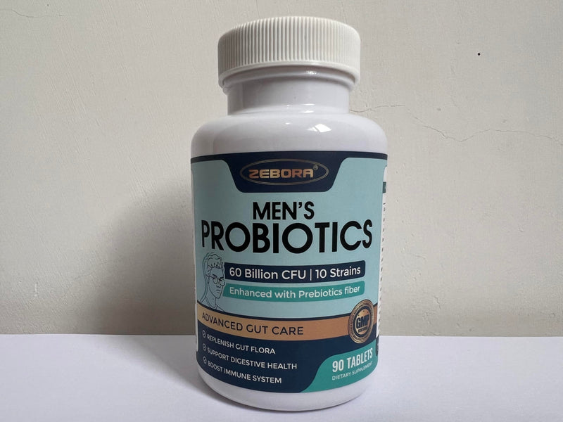ZEBORA Probiotics for Men + Prebiotics – 60B CFUs, 10 Strains, 90 Tablets, Shelf-Stable, Gluten & Soy Free