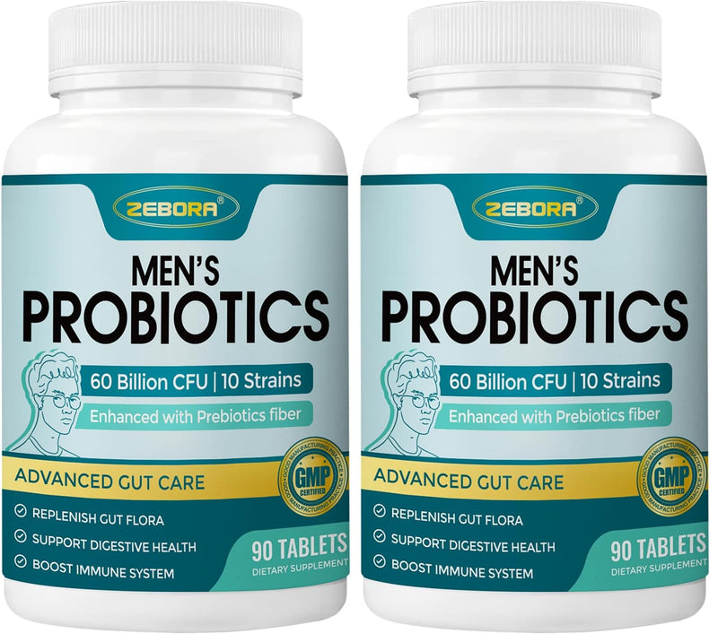 ZEBORA Probiotics for Men with Prebiotics – 60B CFU, 10 Strains, 90 Tablets (Pack of 2)