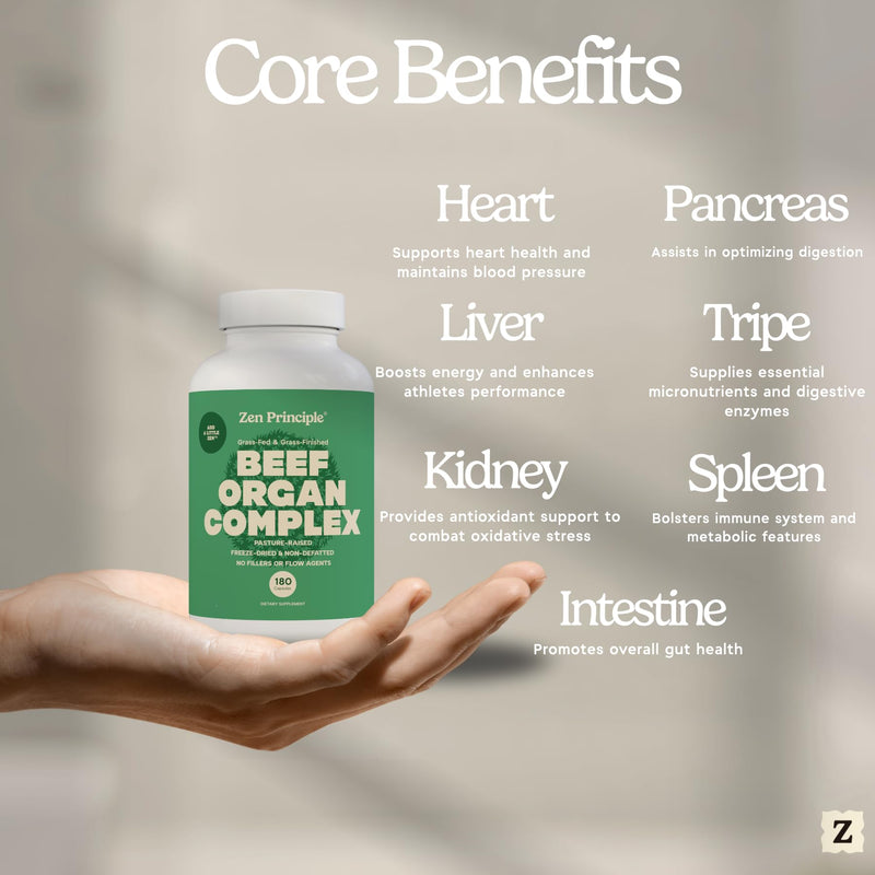 Zen Principle Grass-Fed Beef Organs Supplement – Desiccated Liver, Heart, Kidney & More | 2-Pack NZ Pasture-Raised
