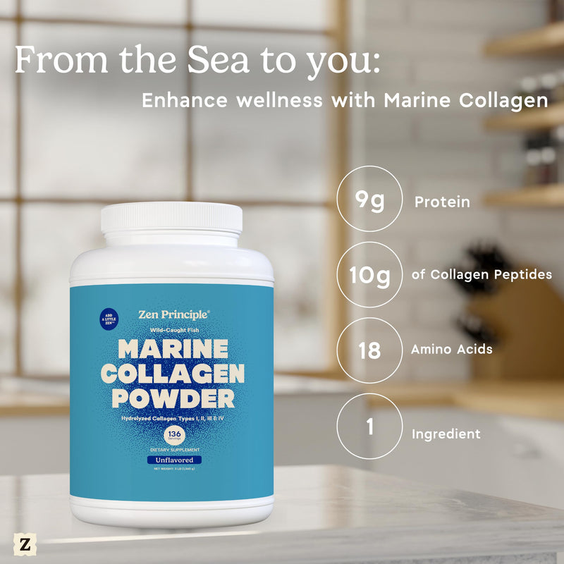 Zen Principle Marine Collagen Peptides – 3lb, Wild-Caught, Non-GMO, Unflavored