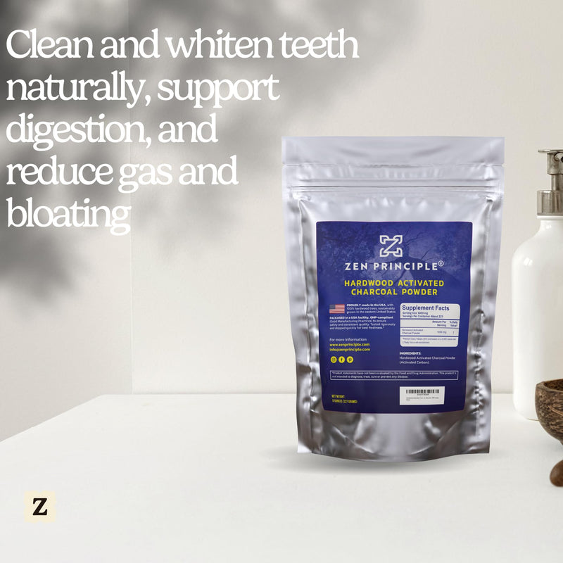 Zen Principle Hardwood Activated Charcoal Powder – All Natural 40 oz | Teeth Whitening, Skin & Hair Health, Digestive Support | 100% USA Hardwood