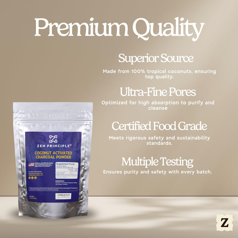Zen Principle Coconut Activated Charcoal Powder - 2.5 lb | Teeth Whitening, Skin & Hair