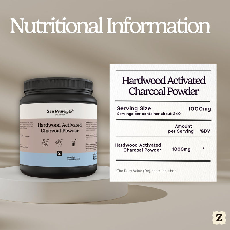 Zen Principle Activated Charcoal Powder – USA Hardwood, All Natural, 12 oz
