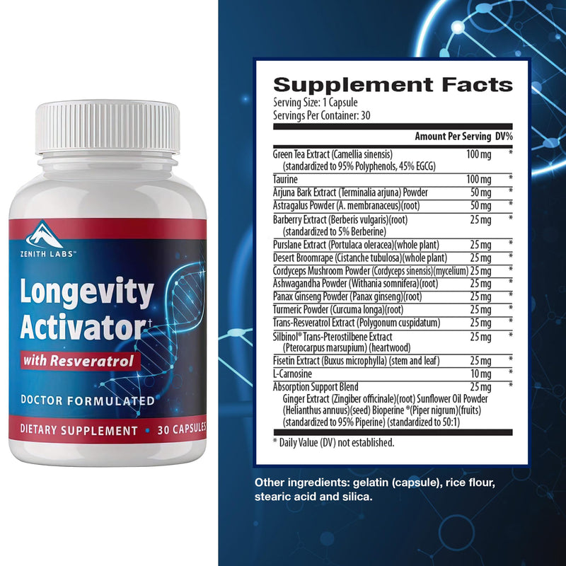 Zenith Labs Longevity Activator - Anti-Aging Supplement with Resveratrol (3-Pack) | Immune & Memory Support
