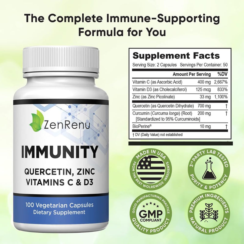 Zenrenu Immunity Quercetin 700 mg | Zinc, Vitamin C & D Immune Support