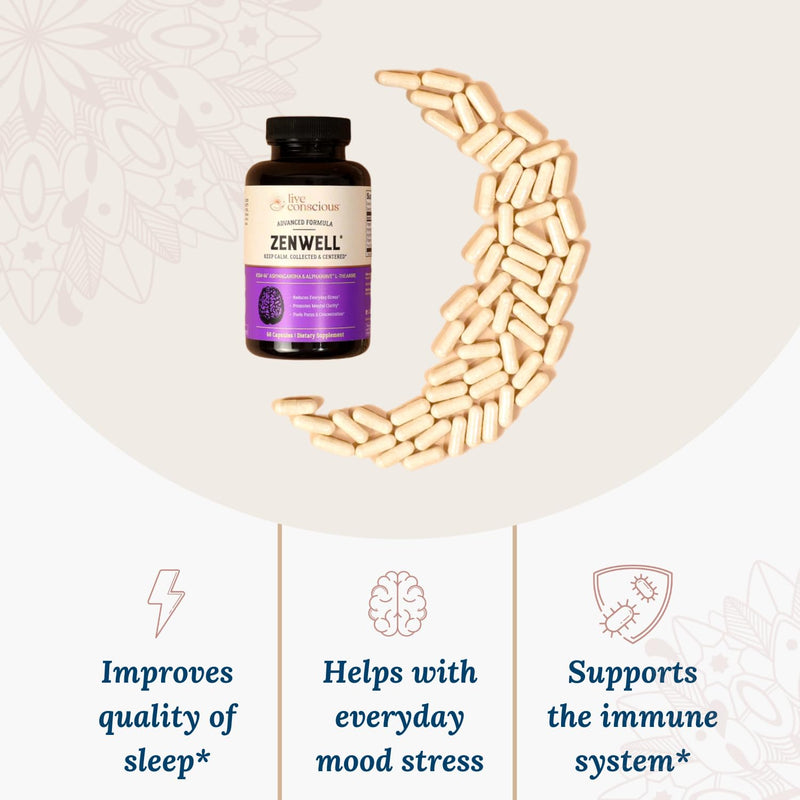 Live Conscious KSM-66 Ashwagandha with L-Theanine & AlphaWave – ZenWell 2-Pack (60 Capsules)