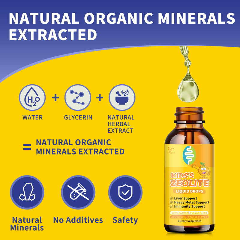 Zeolite Drops for Kids | Kid's Cellular Support Formula Over 2 Years Old | Natural Mineral Supplement | Support Healthy Digestion* | NSF Certified | Sugar-Free & Vegan | Orange Flavor | 2 Fl oz