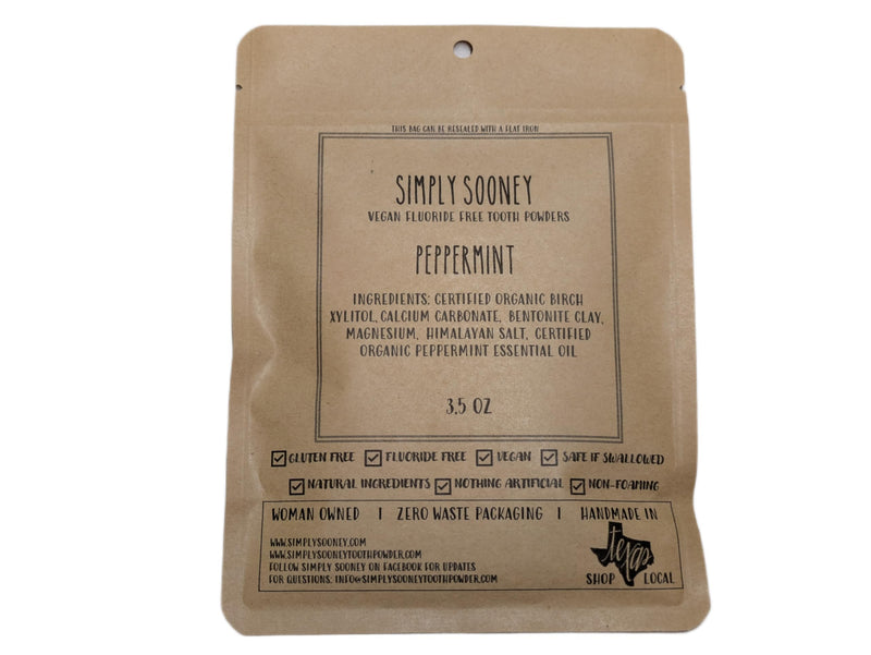 Zero Waste Tooth Powder – Organic Vegan Fluoride Free, Peppermint Flavor, 6 Month Supply