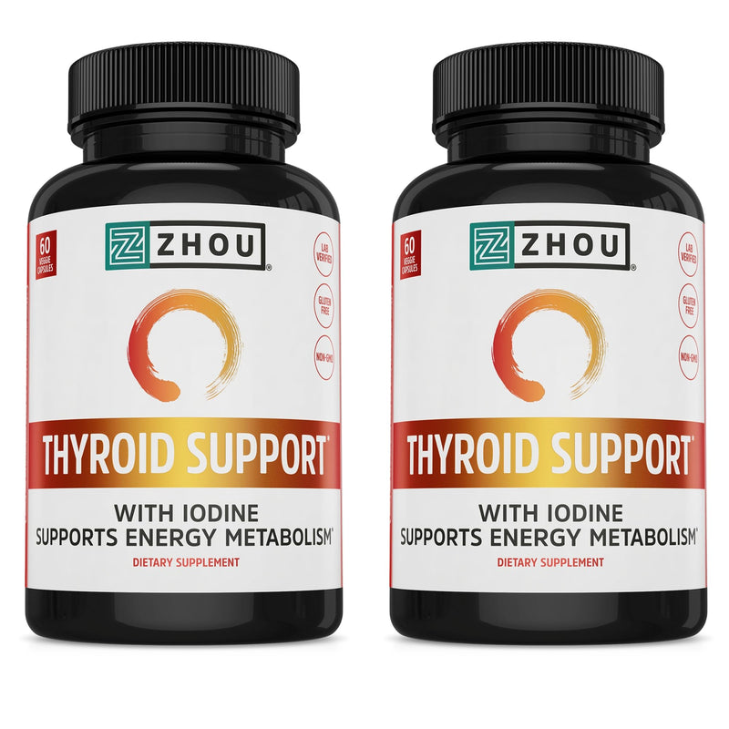 ZHOU Thyroid Support - Thyroid Health Supplement with Iodine, Selenium, Zinc | 60 Veggie Capsules (Pack of 2)
