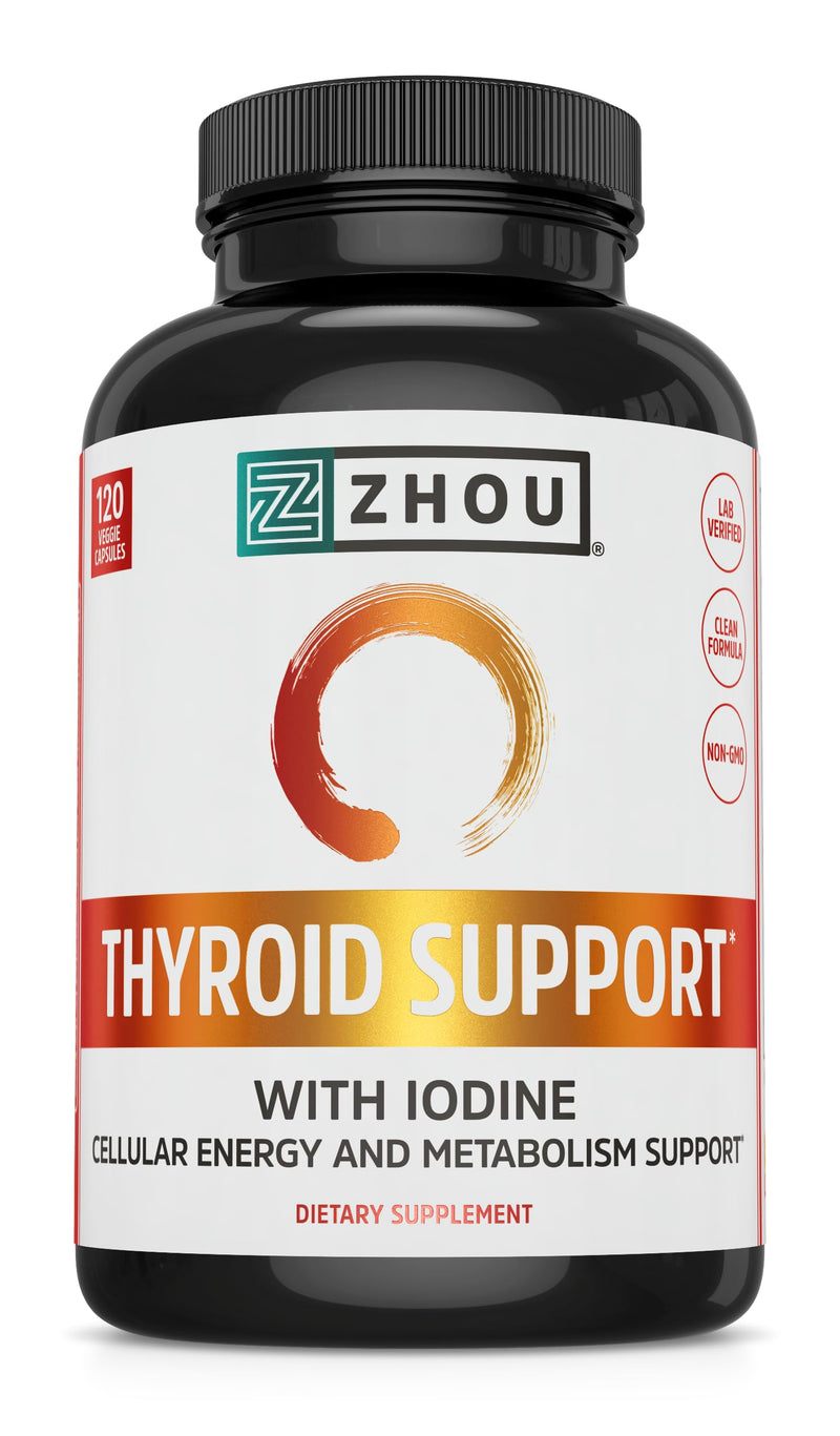 ZHOU Thyroid Support - Thyroid Supplement for Women & Men | Iodine, Selenium & Zinc | 120 Veggie Capsules