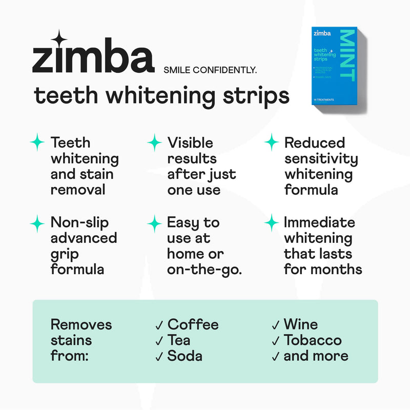Zimba Teeth Whitening Strips for Sensitive Teeth - Mint & Wintergreen, 2 Pack